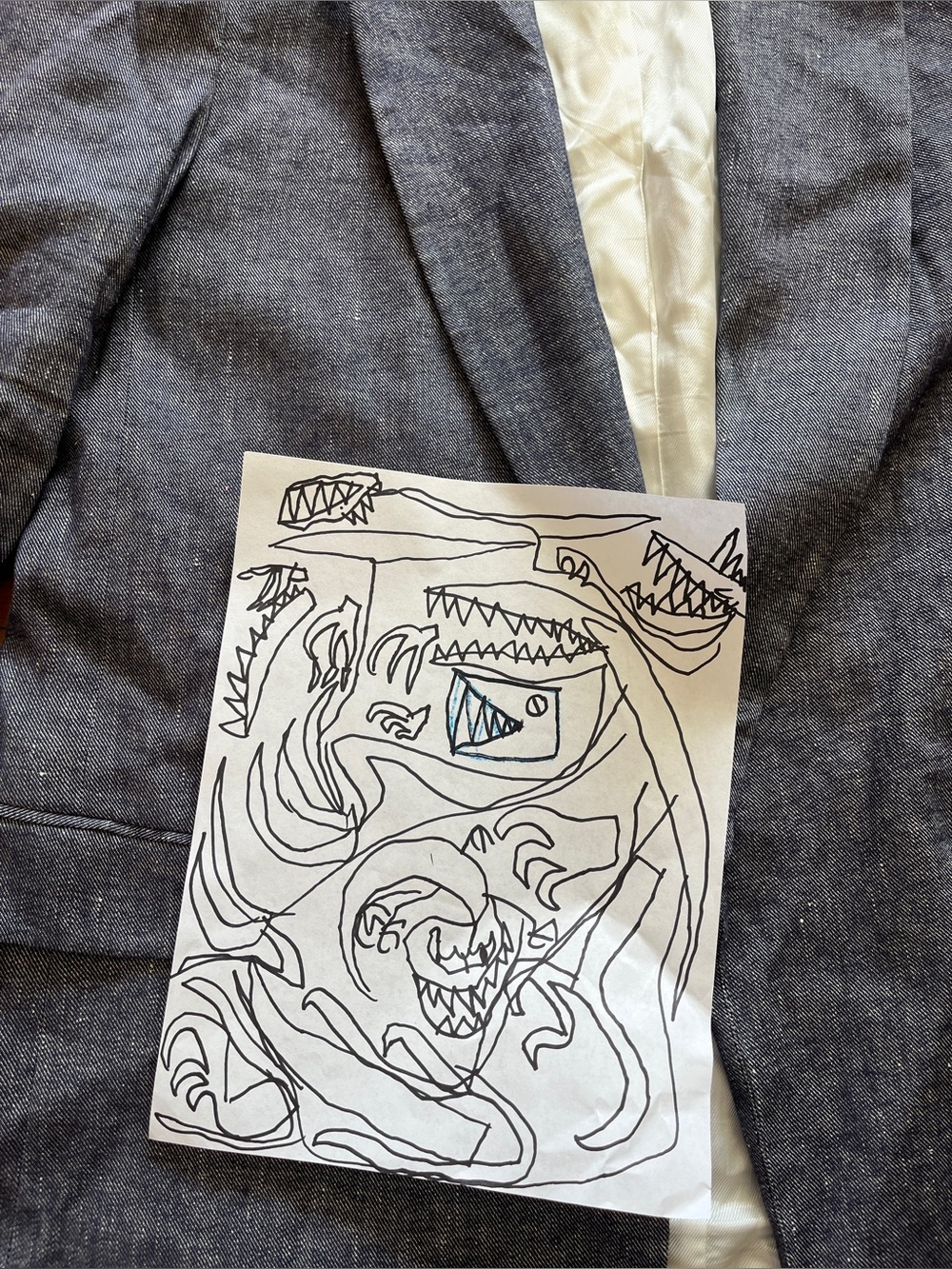 Zara linen blend denim chambray oversized blazer jacket strong shoulder XL blue - Picture 4 of 11